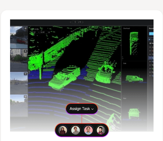 Lidar task card showing a mapped autonomous driving scene and assigned reviewers.